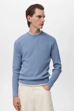 Mango Man pullover trui rib gebreid lichtblauw