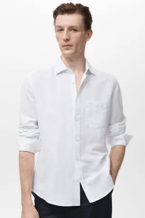 Mango Man linnen casual overhemd wit