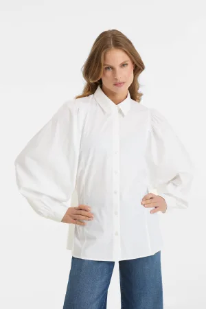 anytime poplin blouse met pofmouwen wit