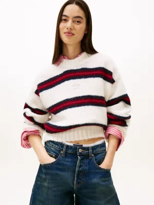 TOMMY JEANS Trui met ronde hals TJW BADGE STRIPE FLUFFY SWEATER