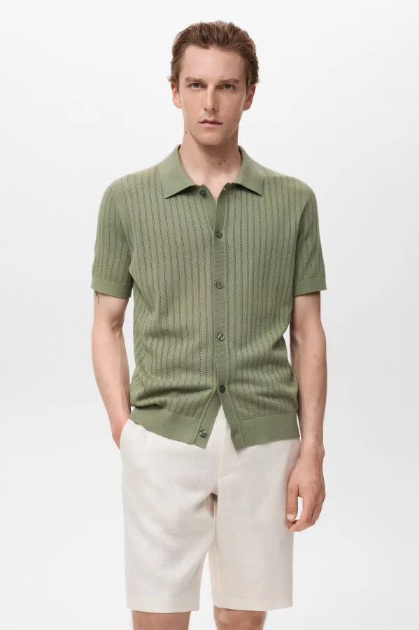 Mango Man linnen regular bermuda short wit