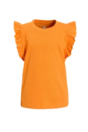 anytime T-shirt met ruffle oranje