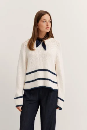 Bugatti Trui met ronde hals met streepdessin