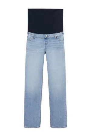 Mango straight leg zwangerschapsjeans light blue denim