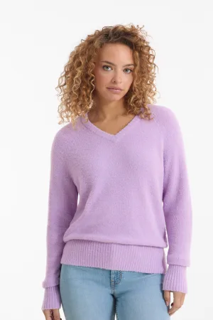 anytime gebreide trui met V-hals lichtpaars