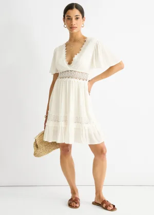 Mini rokjesjurk wit met kanten randje van viscose