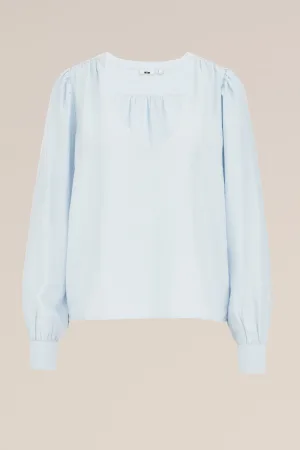 WE Fashion – Dames blouse met ballonmouwen – Regular fit – Lichtblauw – Viscose –