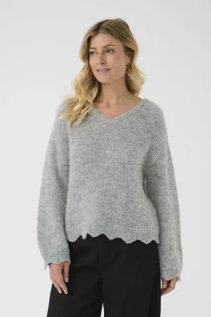 Cream trui grijs melange gebreid