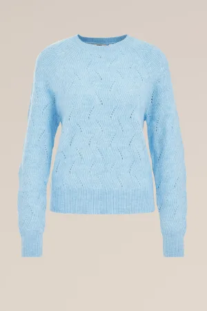 WE Fashion – Dames gebreide trui met opengewerkt dessin – Regular fit – Blauw –