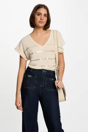 Morgan linnen top ecru met pailletten