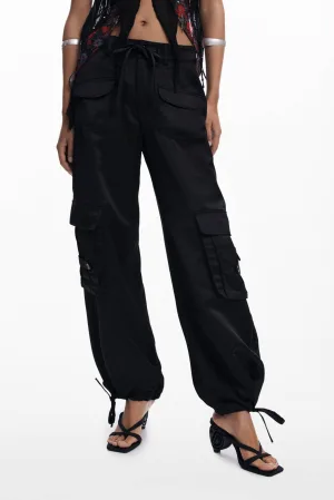 Desigual straight regular waist cargo broek zwart