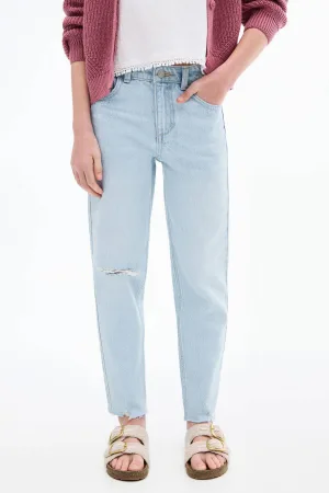 Mango Kids low waist mom jeans light blue denim