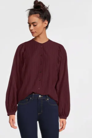 anytime blouse met ingeweven patroon bordeauxrood