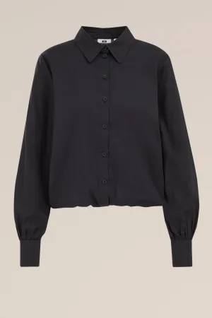 WE Fashion – Dames overhemdblouse met ballonmouwen – Regular fit – Zwart – Katoen –