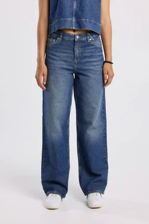 America Today high waist wide leg jeans medium blue denim