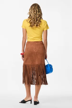 Tessa van Montfoort x PIECES x Wehkamp midi rok bruin