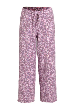 anytime wide leg crinkle broek panterprint roze