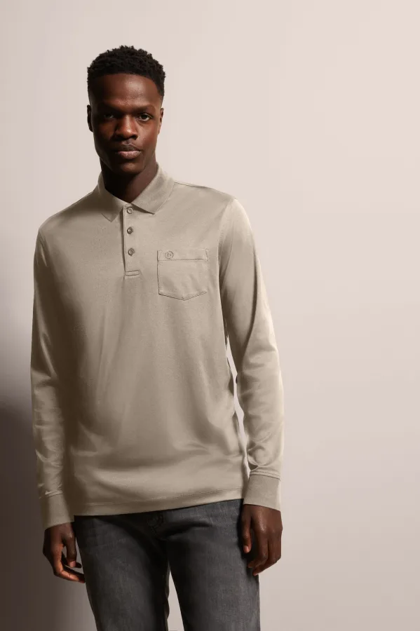 Bugatti Herren Polo met lange mouwen en fijne tweekleurige gestructureerde look