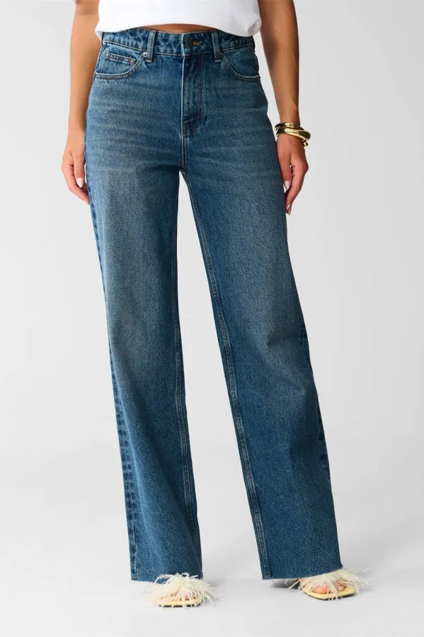 Shoeby high waist straight leg jeans dark blue denim