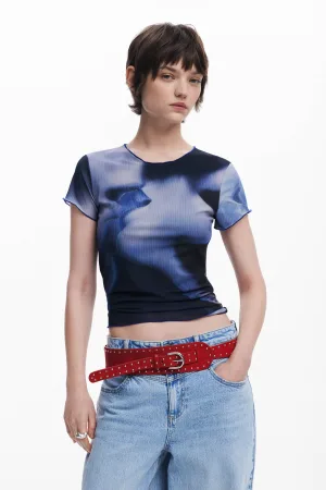 Desigual top blauw rib gebreid