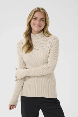 Cream top met col crème gebreid