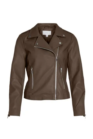 VILA imitatieleren bikerjack bruin
