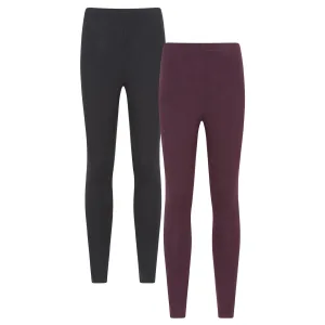 Mountain Warehouse Dames Katoenmix Middelgewicht Leggings (Verpakking van 2) (Bessen)