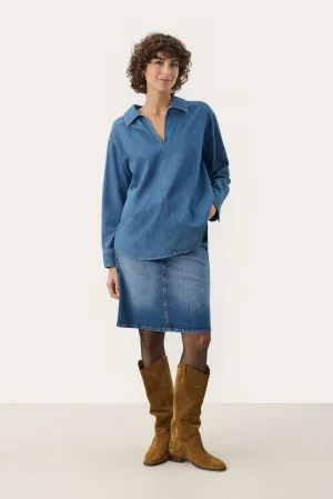 Overhemd met lang mouwen Oversize fit Medium Blue Denim