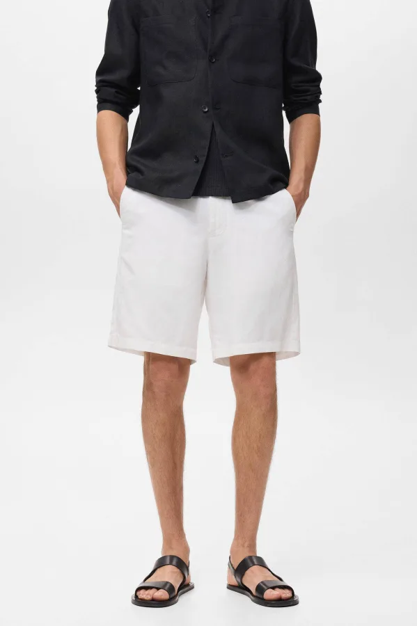 Mango Man linnen rechtvallend casual short ecru