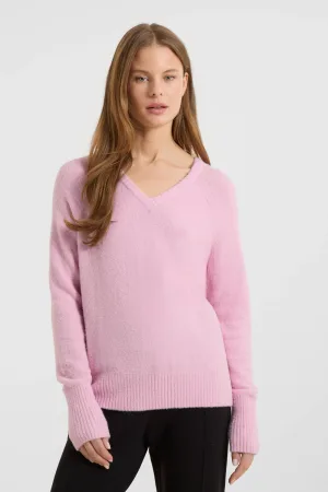 anytime gebreide trui met V-hals roze