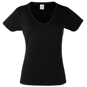 Fruit Of The Loom Dames Vrouwen-Fit Valuegewicht V-hals T-shirt met korte mouwen (Zwart)
