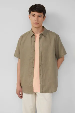 s.Oliver linnen casual overhemd olijfgroen