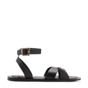 Mango leren sandalen zwart