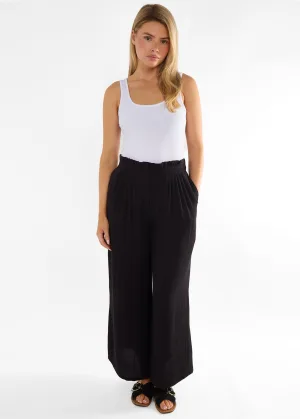 Zwarte wijde broek met paperbag taille