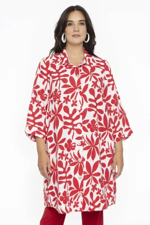 YOEK gebloemde linnen blouse rood/wit