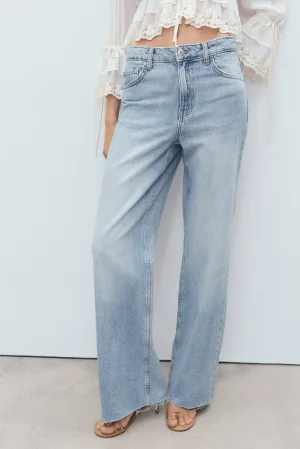 Mango high waist straight leg jeans light blue denim