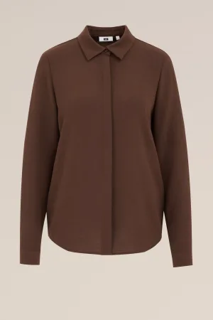 WE Fashion – Dames blouse met fijne structuur – Regular fit – Roestbruin –