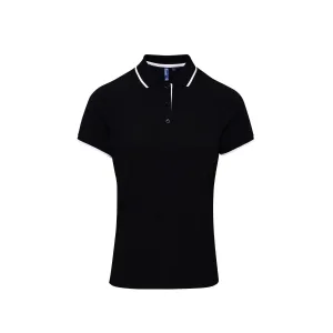 Premier Dames/dames Contrast Coolchecker Poloshirt (Zwart/Wit)