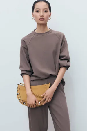 Mango wide leg regular waist broek bruin