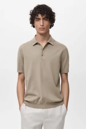 Mango Man regular polo fijn gebreid kaki