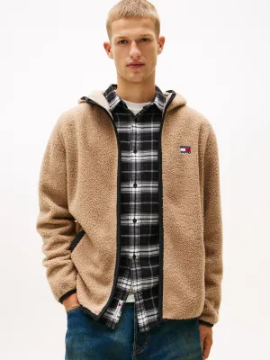 TOMMY JEANS Pluchen jack TJM REG BADGE TEDDY ZIP TRU EXT met logopatch, licht afgezakte schouders