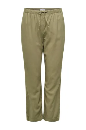 ONLY CARMAKOMA linnen high waist straight broek kaki