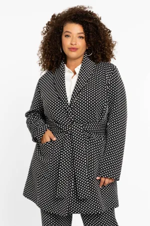YOEK oversized blazer met all over print en ceintuur zwart