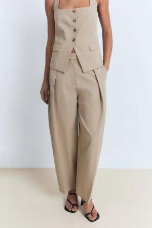 Mango linnen barrel high waist pantalon beige