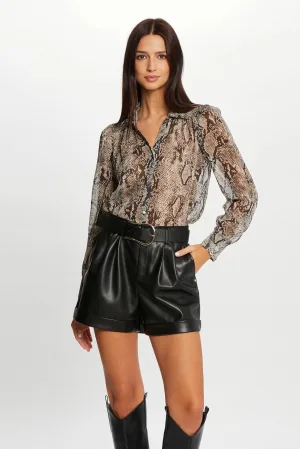 Morgan semi-transparante blouse met dierenprint bruin/ zwart