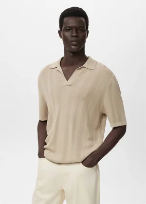 Mango Man regular polo met ingebreid patroon beige