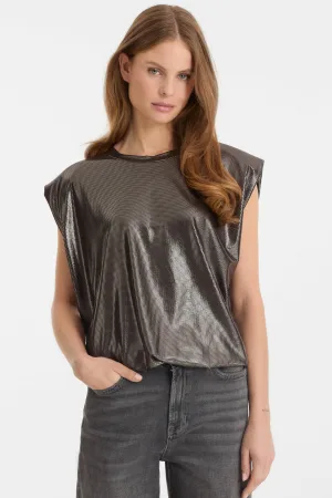 anytime glitter top met schoudervulling zilver