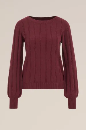 WE Fashion – Dames Gebreide top met structuur – Regular fit – Bordeauxrood –
