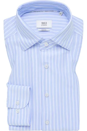 ETERNA 1863 Jersey shirt middenblauw, Gestreept