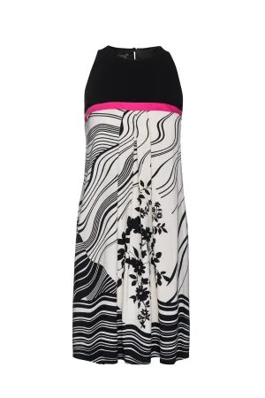 Zwarte jersey jurk met A-lijn en print